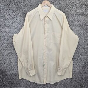 Van Heusen Dress Shirt Mens 18.5 37/38 Tall Yellow Button Poplin Wrinkle Free